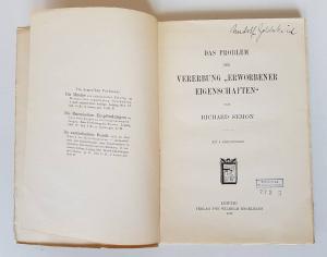 Semon, Richard. Das Problem der Vererbung &quote;erworbener Eigenschaften&quote;.