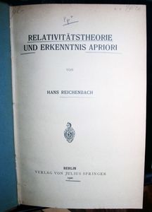Reichenbach, Hans. Relativitätstheorie und Erkenntnis apriori.
