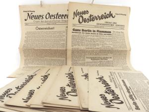 Neues Oesterreich. Organ der Demokratischen Einigung. 1. Jg., Folge 1 - 38 (20 und 23 fehlen), Dienstag 24. April 1945 bis Dienstag, 5. Juni 1945. Herausgeberschadt: Leopold Arzt, Ernst Czeija, Ing. F...