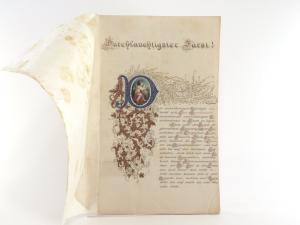 Kranner, Johann. Kalligraphisches Gesuch um Verleihung des Titels eines &quote;kaiserlichen und königlichen Hofsteinmetzmeister&quote;