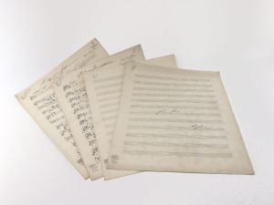 Horn, Kamillo. 4 Notenautographen: 1.: &quote;Ein Blick. 2.: &quote;o wärst du doch die stille Nacht&quote;. 3.: &quote;Es ist ein Stern gefallen&quote;. 4.: &quote;O laß mein Haupt&quote;.